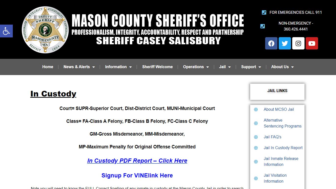 Jail In Custody Report – Mason County Sheriff's Office